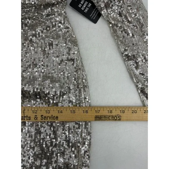 NWT Express Women's Long Sleeve Silver Sequin V Neck Cocktail Party Dress XS - Picture 14 of 15